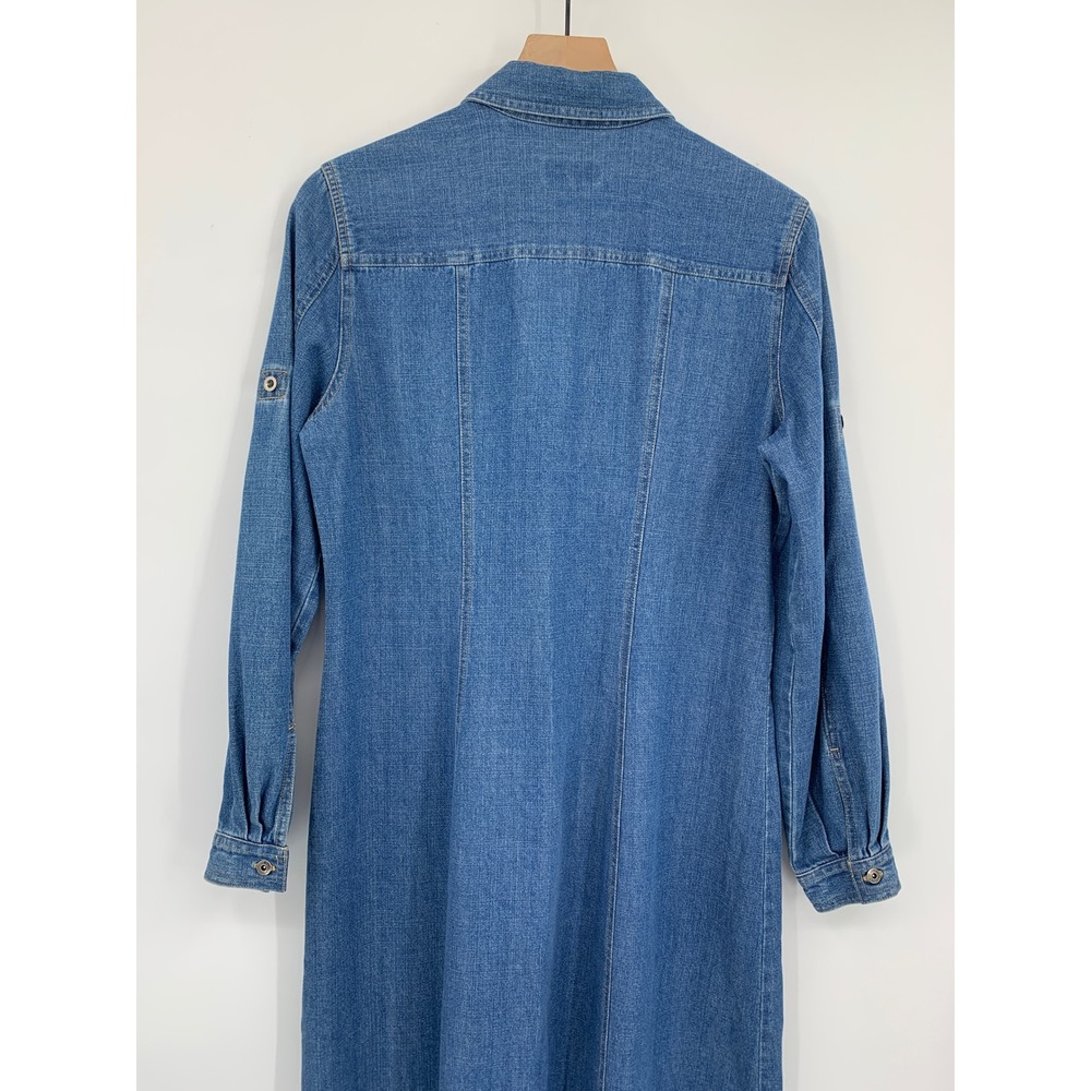 Vintage Liz Claiborne Denim Dress Womens 10 Blue Long Sleeve Button Maxi - Picture 5 of 9